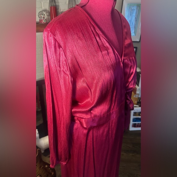 GUC Nine West Long Sleeve High Low Wrap Dress Size XL Bright Magenta - Picture 5 of 14